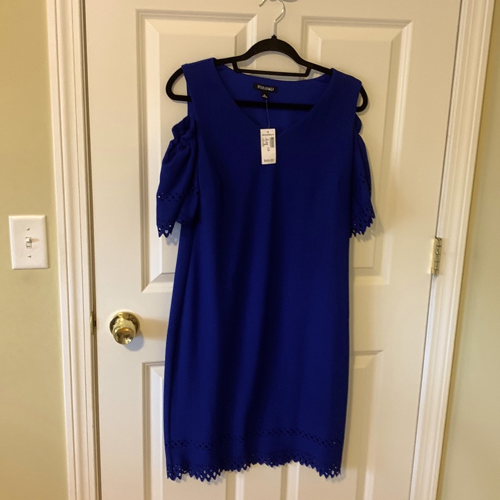Roz & Ali Royal Blue Cold Shoulder Dress Size M